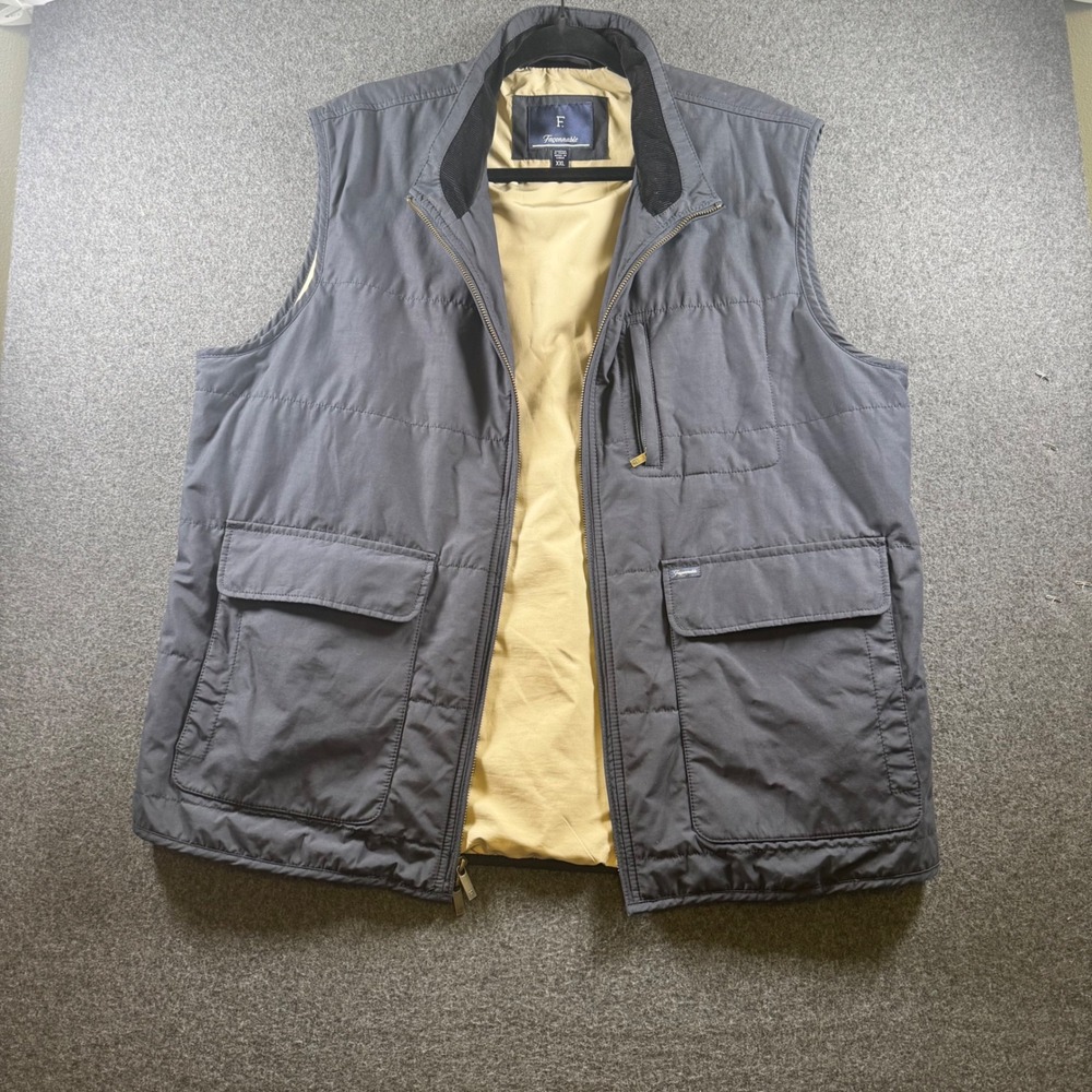 Faconnable Men XXL Gray Quilted Puffer Vest Full Zip Cotton Blend Pockets